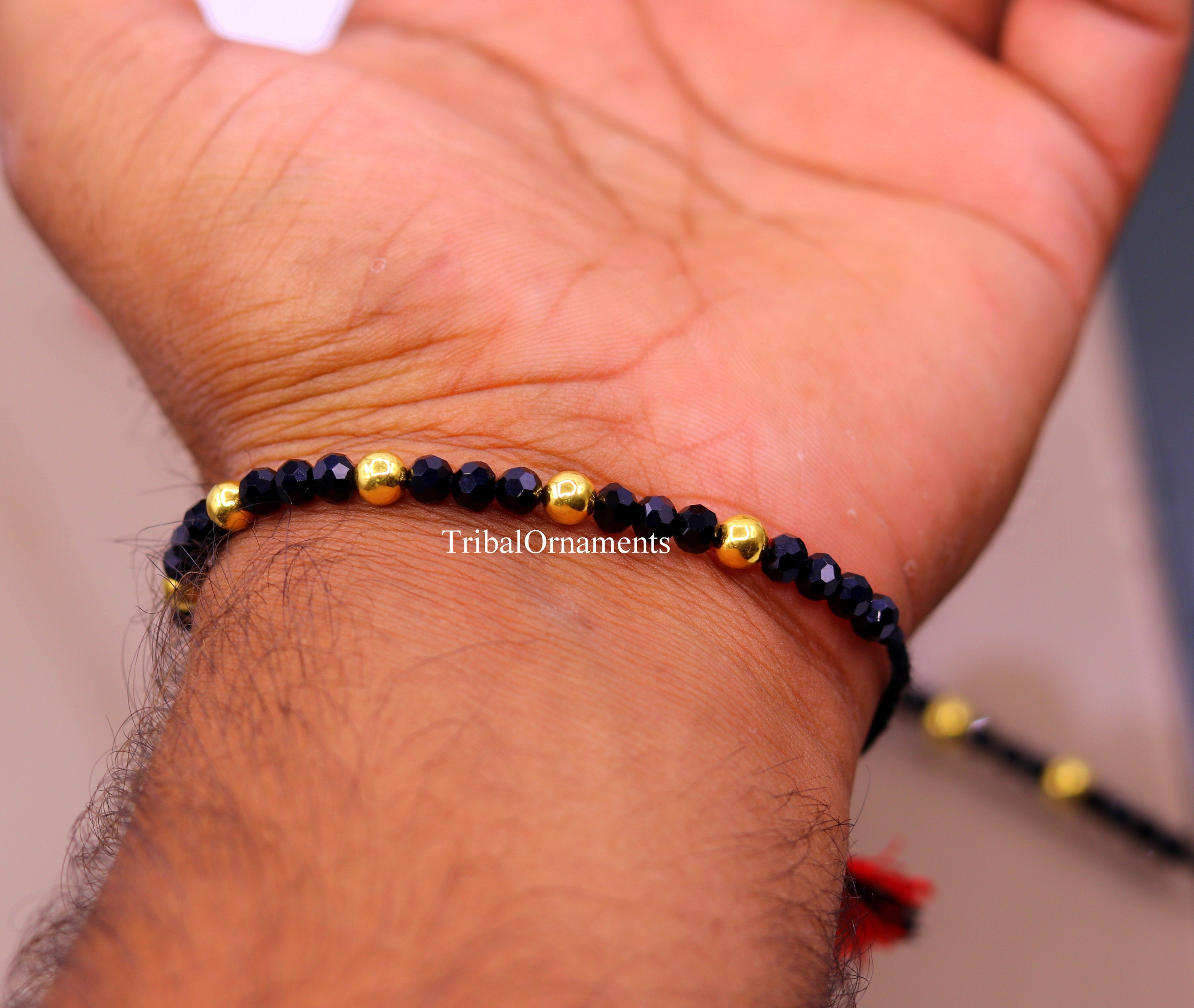 Black African Beaded Bracelet with Yellow gold – Double Bone Official